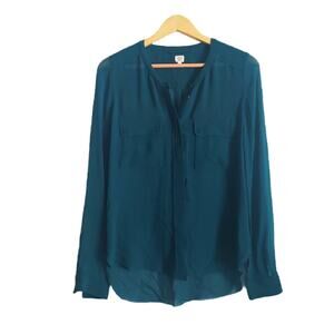 Wilfred by Aritzia 100% Silk Teal Buttondown Size Extra Small